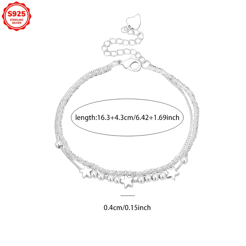 925 Silver Star & Bead Bracelet Low Allergy Anti Tarnish Valentine's Gift